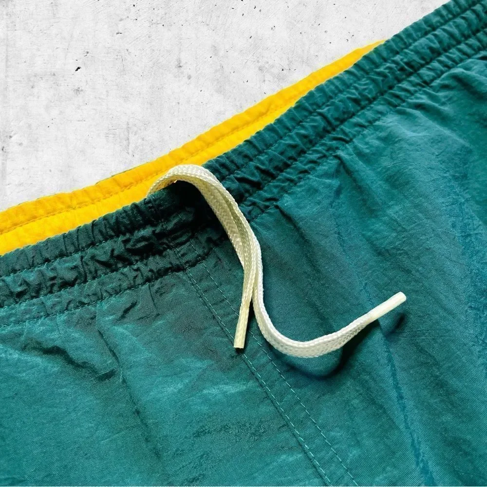 Vintage 90s Cheetah Sports Nylon Swim Shorts, Mesh Lined, Drawstring, Pocket…